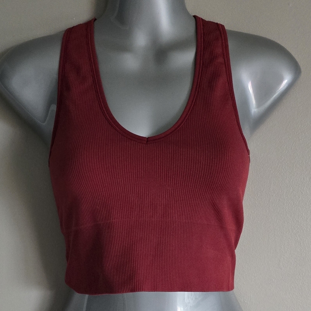Athleta Red Ribbed Crop Top Size Small